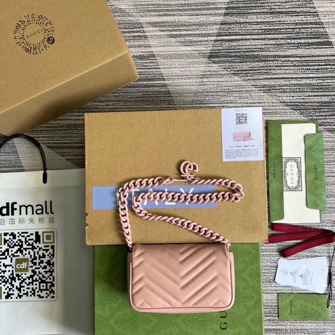 1:1 Replica Gucci Marmont Super Mini Bag Pink For Women, Women's Bags 6.2in/17cm GG - Image 9