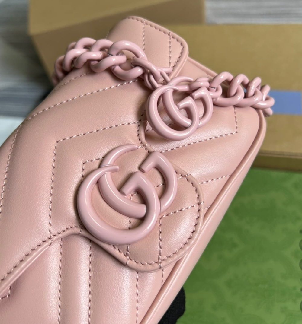 1:1 Replica Gucci Marmont Super Mini Bag Pink For Women, Women's Bags 6.2in/17cm GG