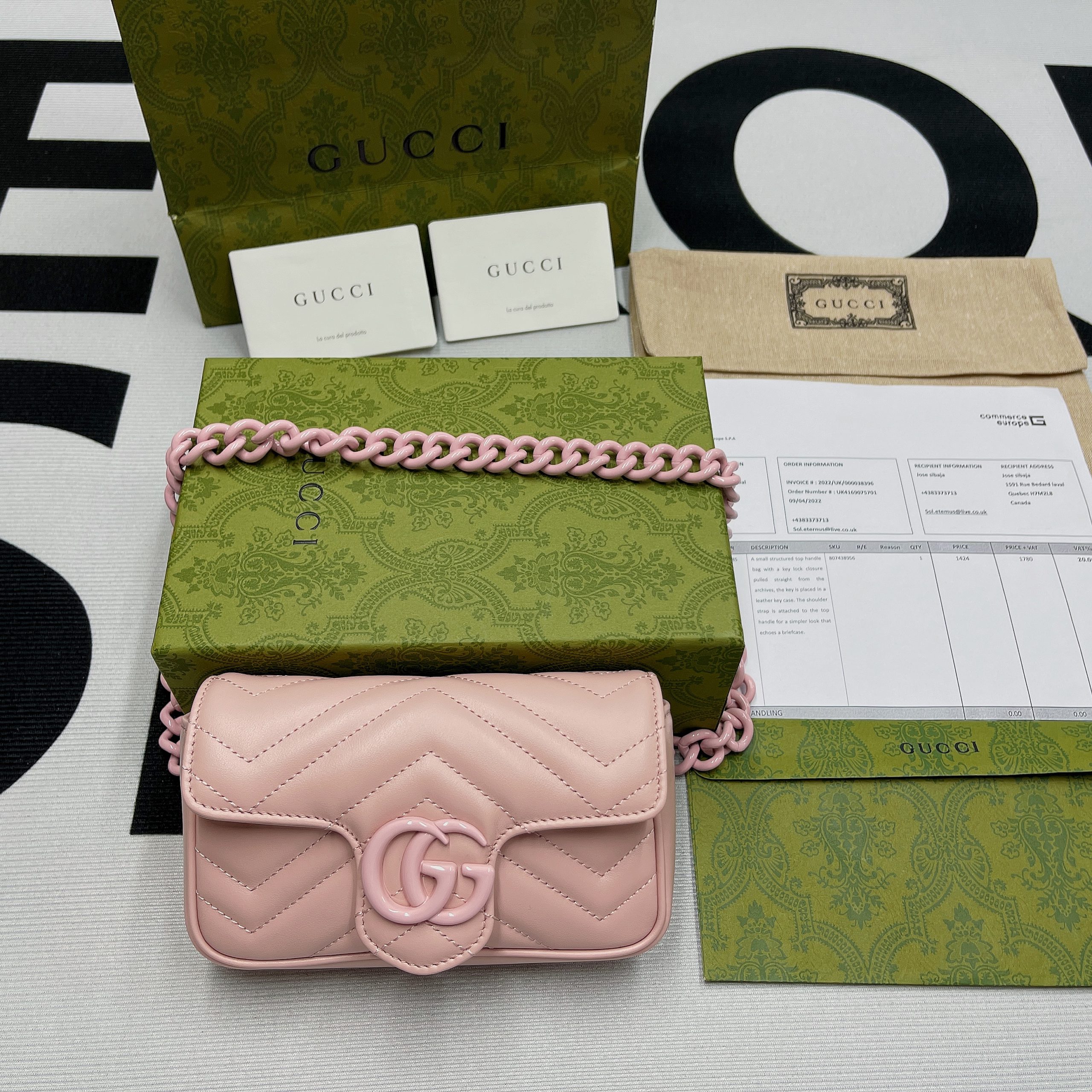 1:1 Replica Gucci Marmont Super Mini Bag Pink For Women, Women's Bags 6.2in/17cm GG - Image 2