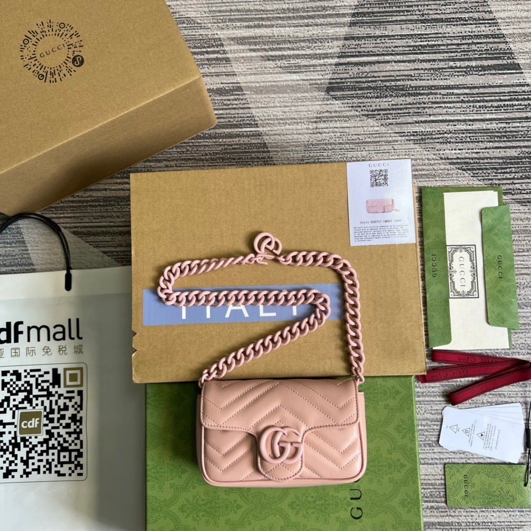 1:1 Replica Gucci Marmont Super Mini Bag Pink For Women, Women's Bags 6.2in/17cm GG