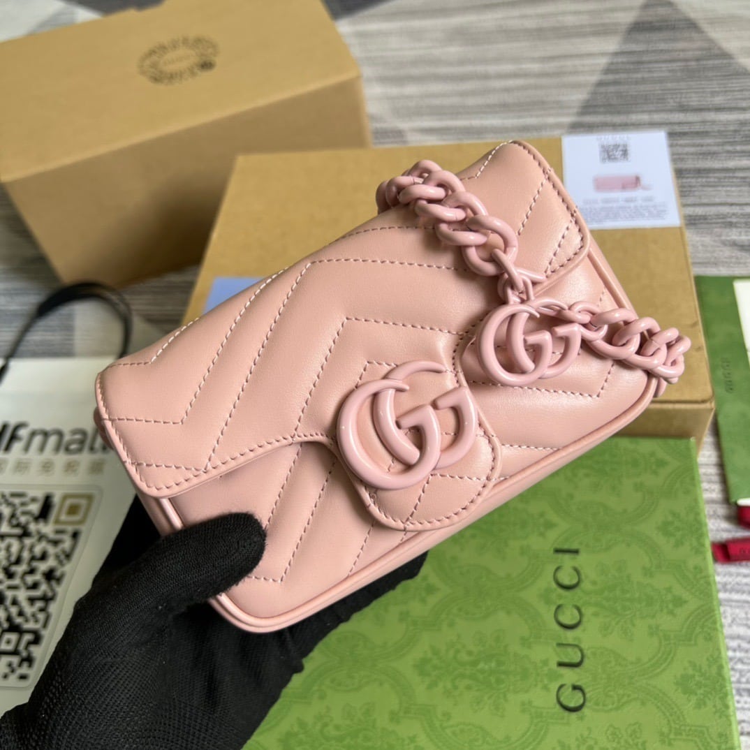 1:1 Replica Gucci Marmont Super Mini Bag Pink For Women, Women's Bags 6.2in/17cm GG - Image 6