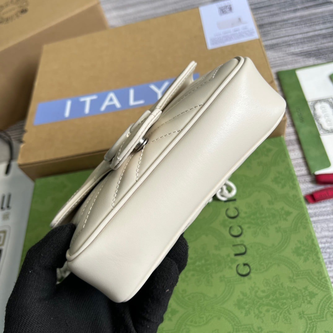 1:1 Replica Gucci Marmont Super Mini Bag White For Women, Women's Bags 6.2in/17cm GG - Image 9