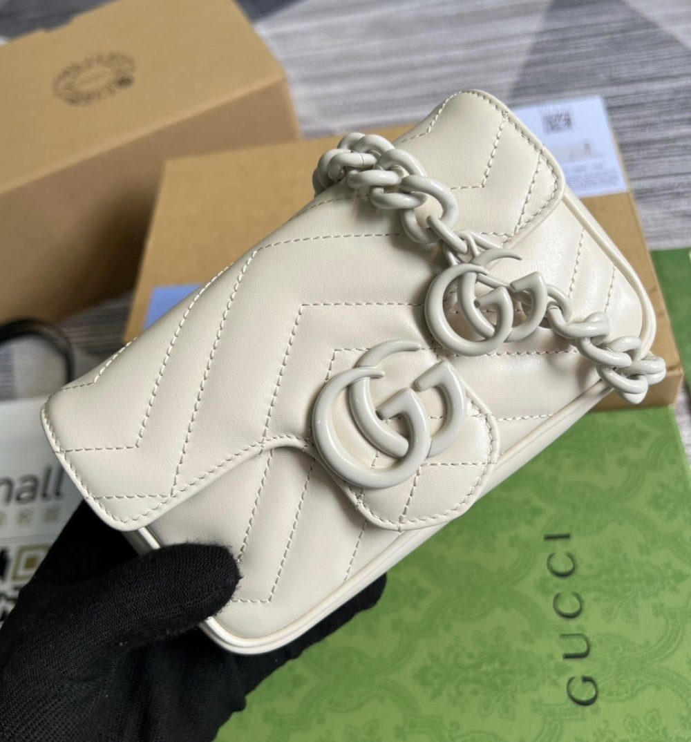 1:1 Replica Gucci Marmont Super Mini Bag White For Women, Women's Bags 6.2in/17cm GG