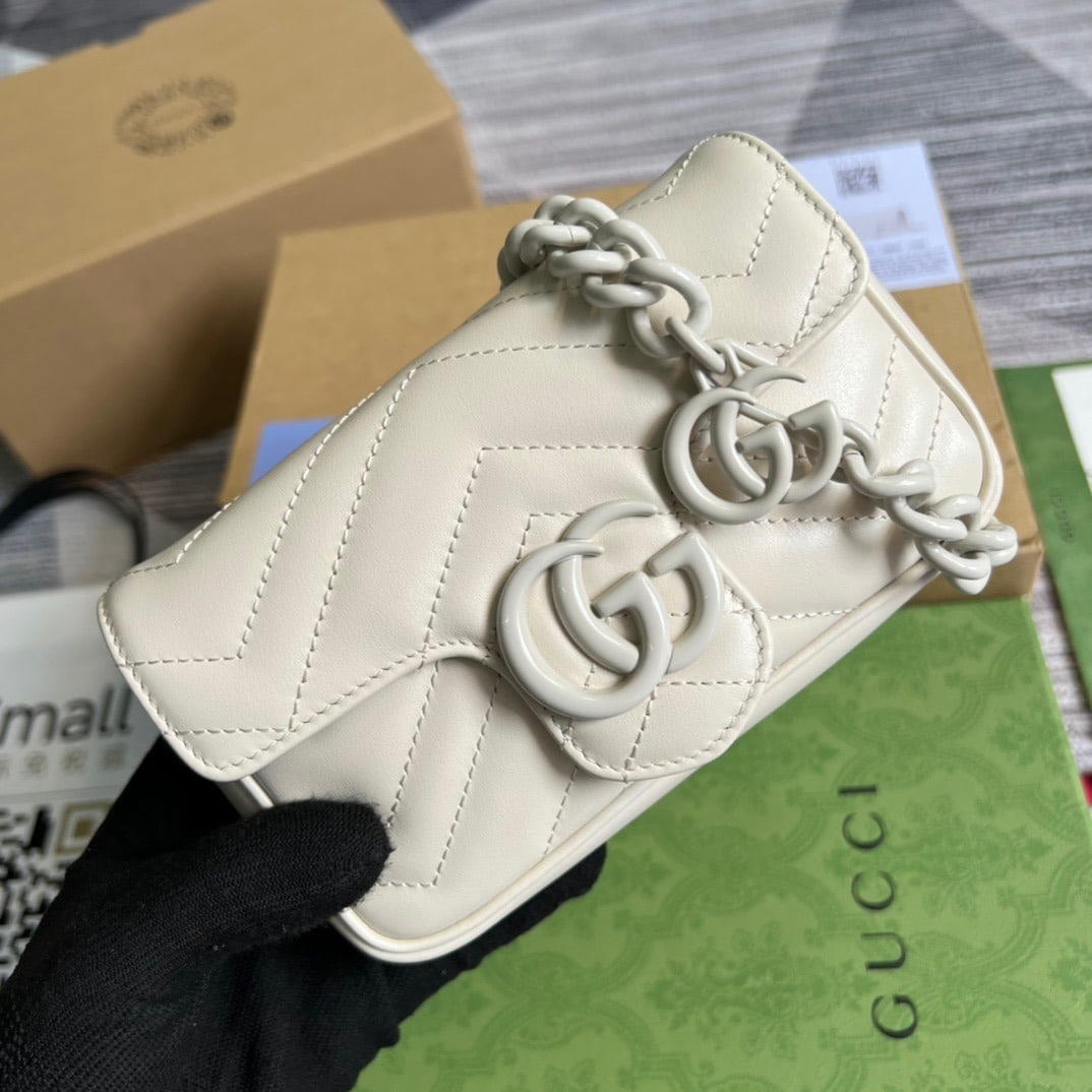 1:1 Replica Gucci Marmont Super Mini Bag White For Women, Women's Bags 6.2in/17cm GG - Image 13