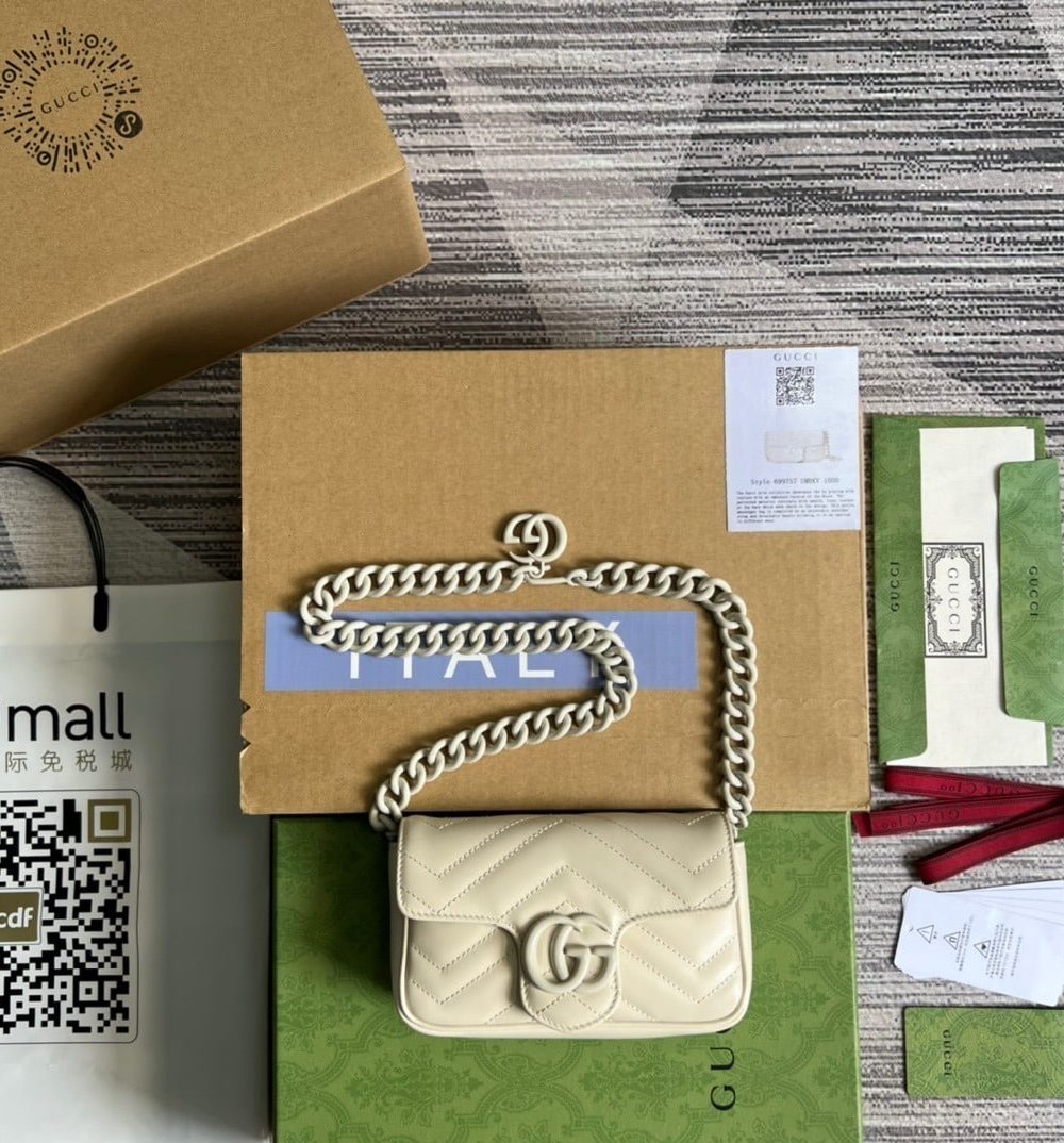 1:1 Replica Gucci Marmont Super Mini Bag White For Women, Women's Bags 6.2in/17cm GG