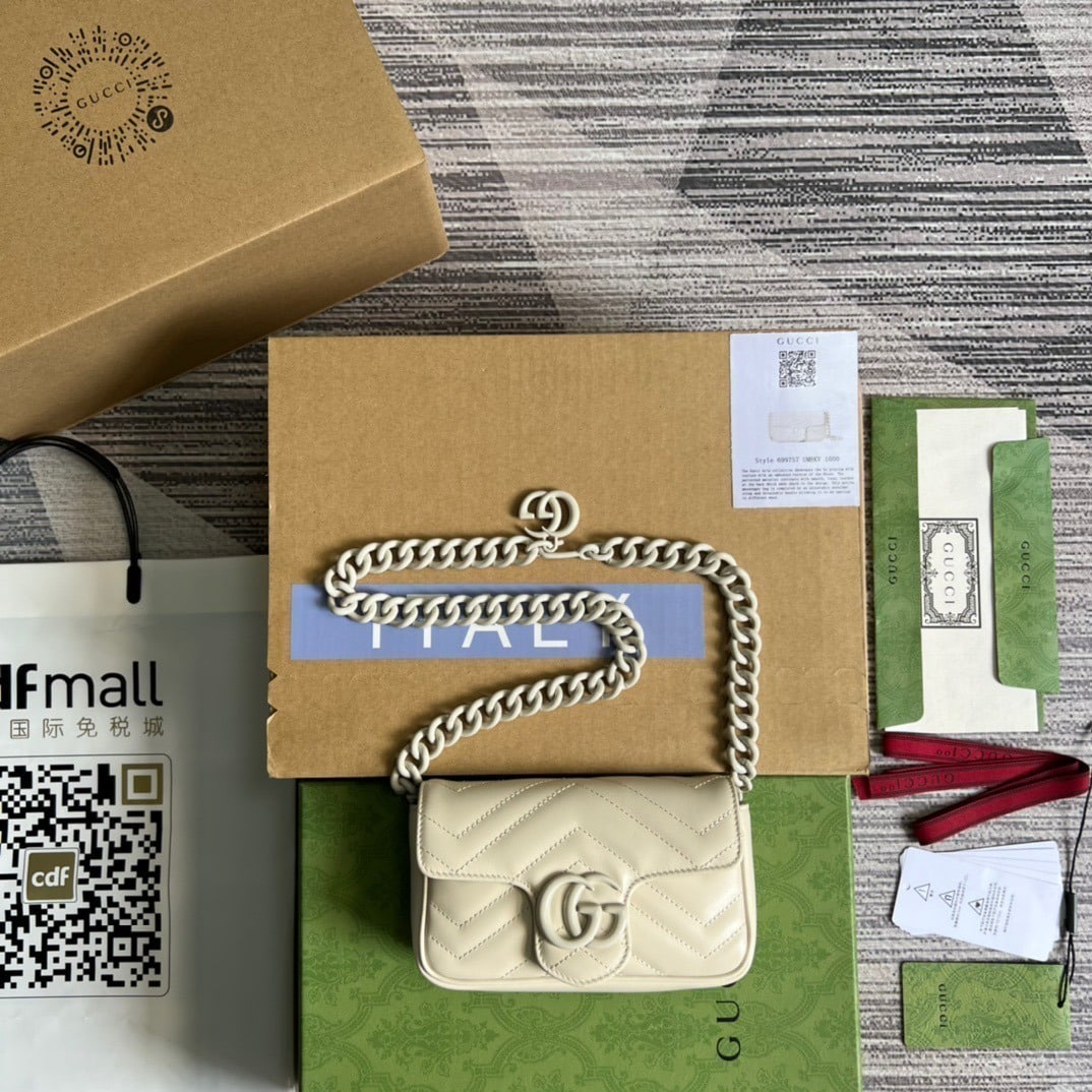 1:1 Replica Gucci Marmont Super Mini Bag White For Women, Women's Bags 6.2in/17cm GG - Image 12