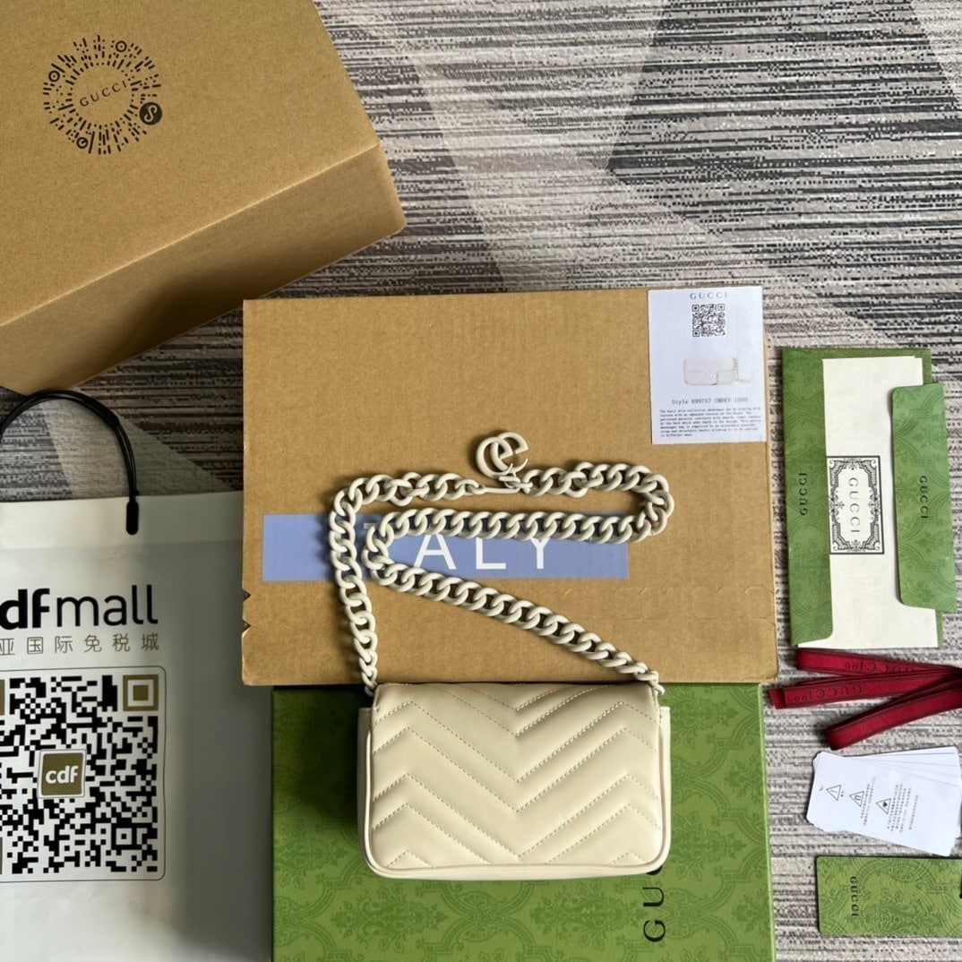 1:1 Replica Gucci Marmont Super Mini Bag White For Women, Women's Bags 6.2in/17cm GG - Image 4