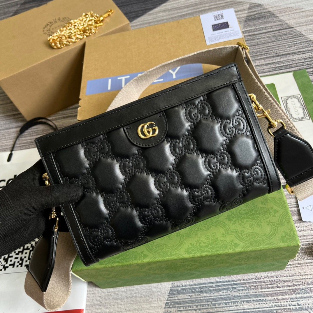 1:1 Replica Gucci Matelasse Shoulder Bag Black For Women, Women's Bags 10.2in/26cm GG