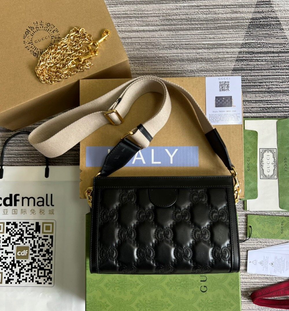 1:1 Replica Gucci Matelasse Shoulder Bag Black For Women, Women's Bags 10.2in/26cm GG