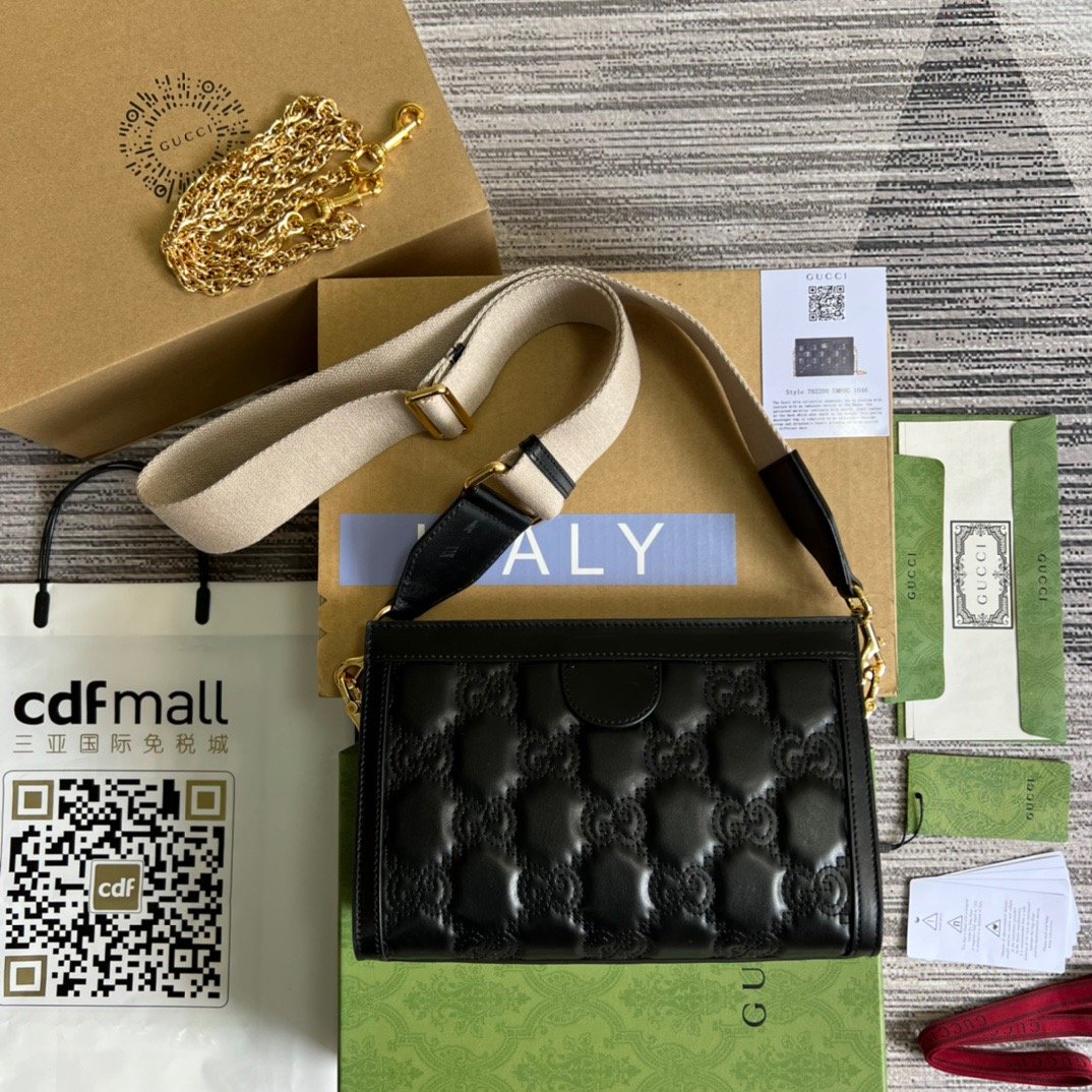 1:1 Replica Gucci Matelasse Shoulder Bag Black For Women, Women's Bags 10.2in/26cm GG - Image 3