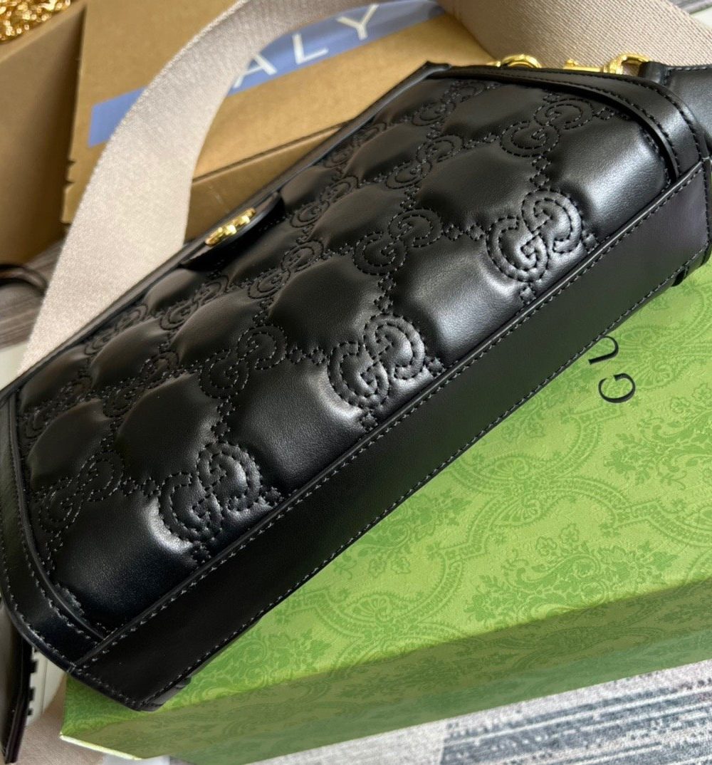 1:1 Replica Gucci Matelasse Shoulder Bag Black For Women, Women's Bags 10.2in/26cm GG