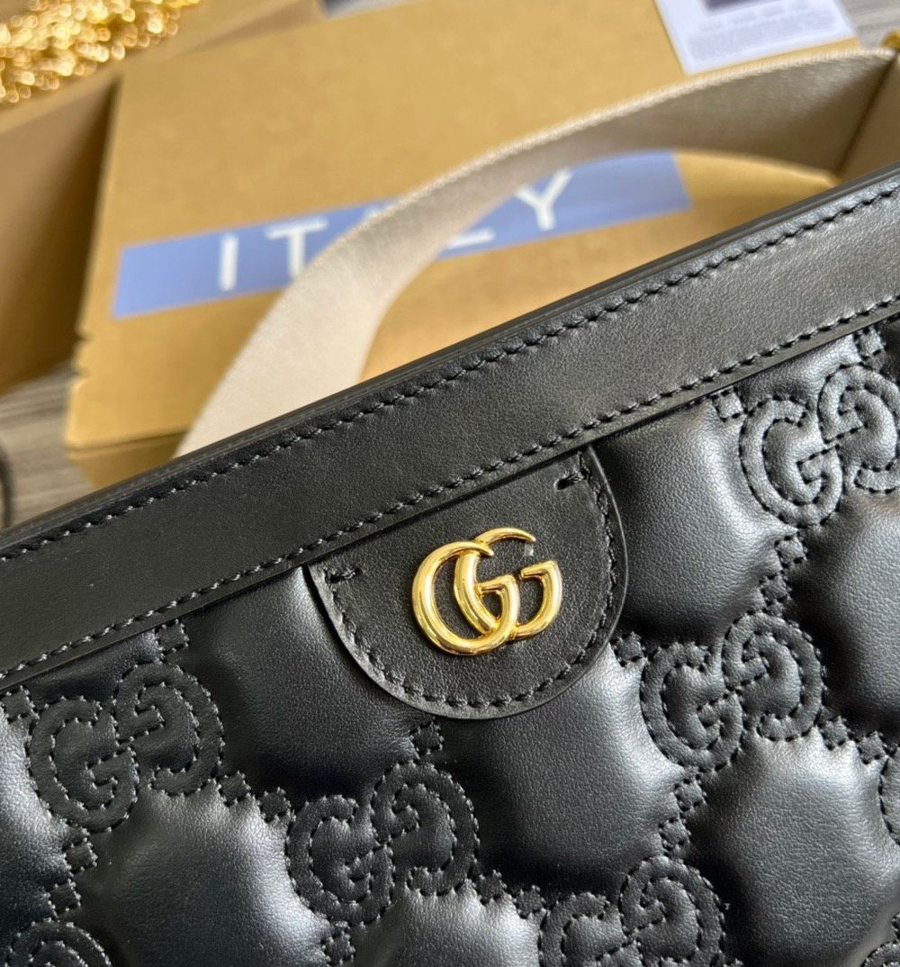 1:1 Replica Gucci Matelasse Shoulder Bag Black For Women, Women's Bags 10.2in/26cm GG