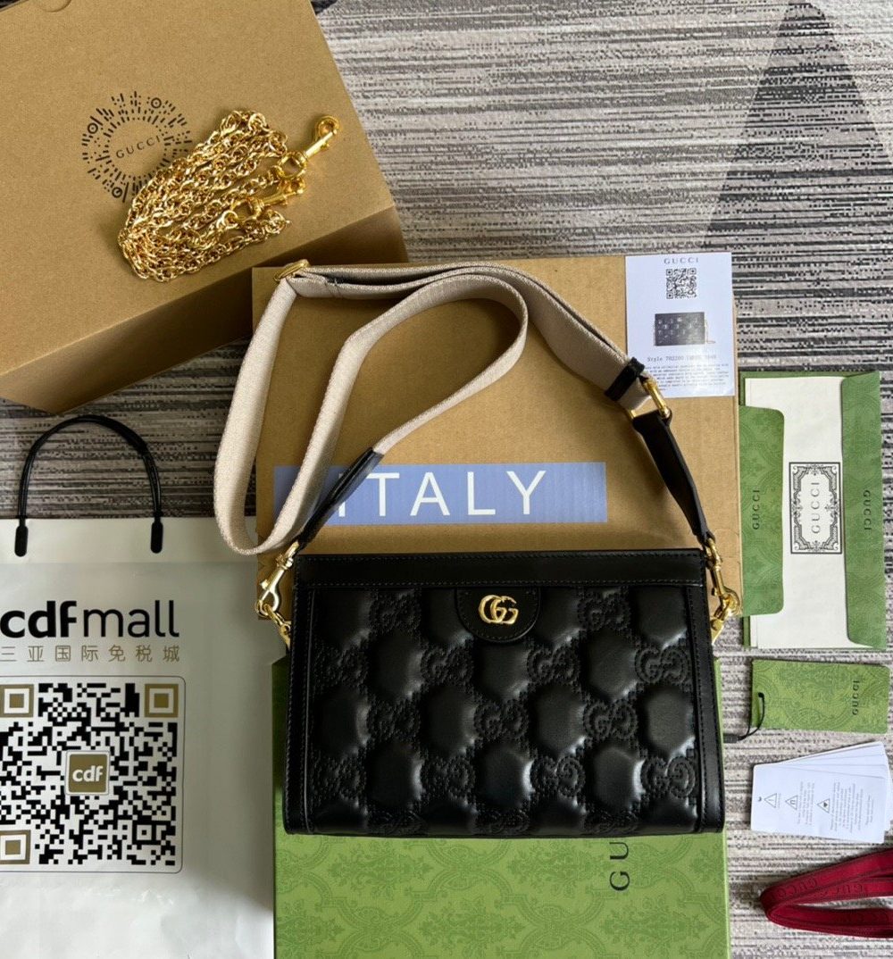 1:1 Replica Gucci Matelasse Shoulder Bag Black For Women, Women's Bags 10.2in/26cm GG