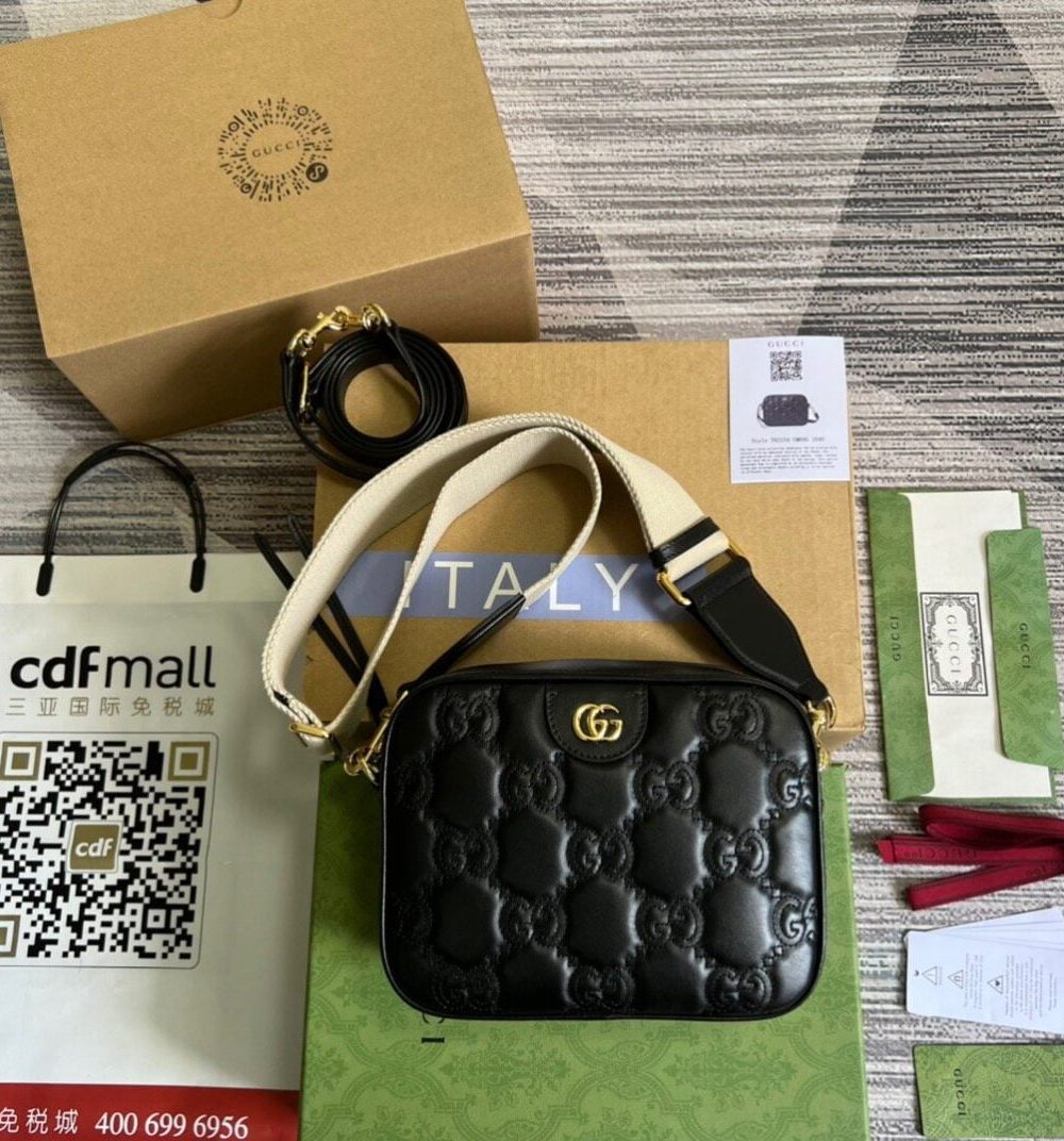 1:1 Replica Gucci Matelasse Shoulder Bag Black For Women, Women's Bags 8.5in/22cm GG 702234 UM8HG 1046