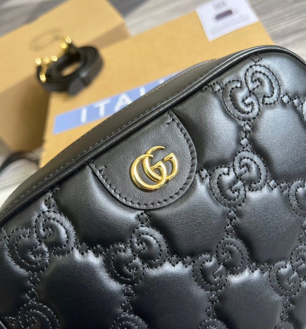 1:1 Replica Gucci Matelasse Shoulder Bag Black For Women, Women's Bags 8.5in/22cm GG 702234 UM8HG 1046