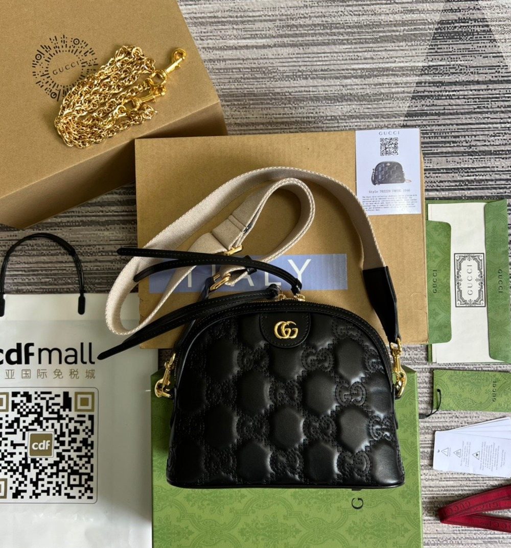 1:1 Replica Gucci Matelasse Shoulder Bag Black For Women, Women's Bags 9in/23cm GG