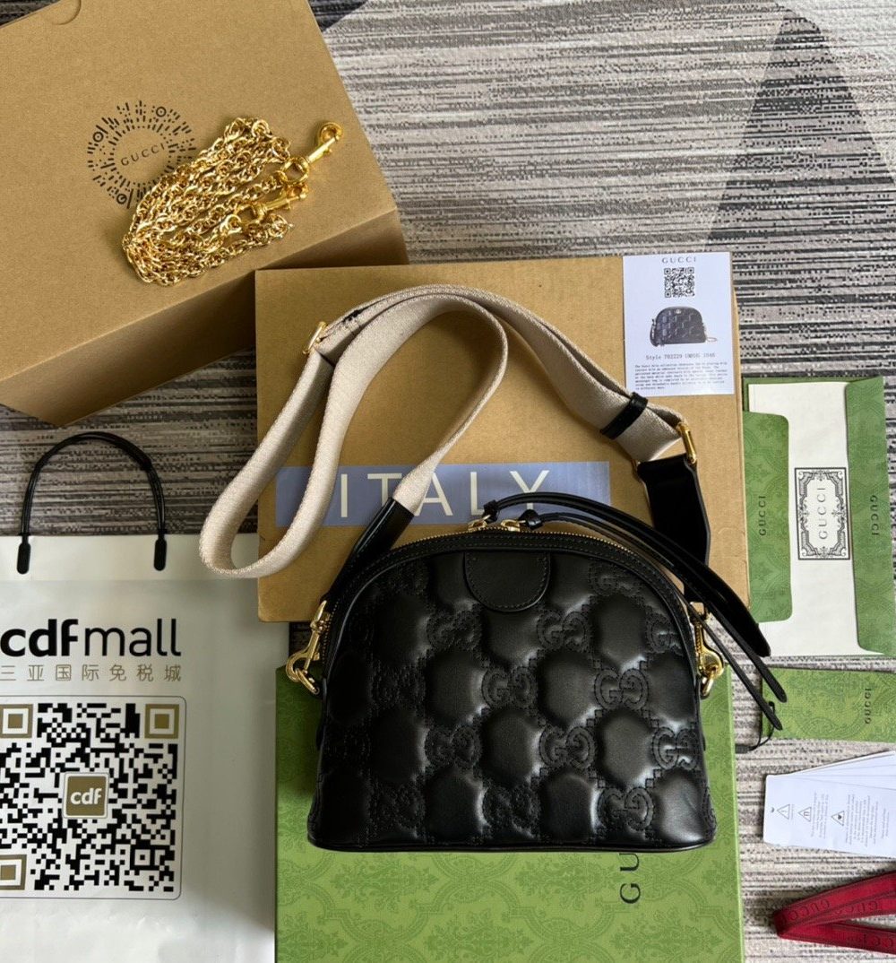 1:1 Replica Gucci Matelasse Shoulder Bag Black For Women, Women's Bags 9in/23cm GG