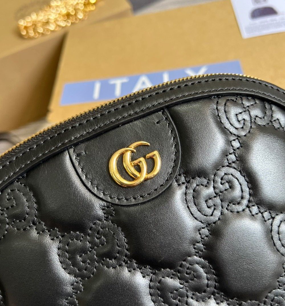 1:1 Replica Gucci Matelasse Shoulder Bag Black For Women, Women's Bags 9in/23cm GG