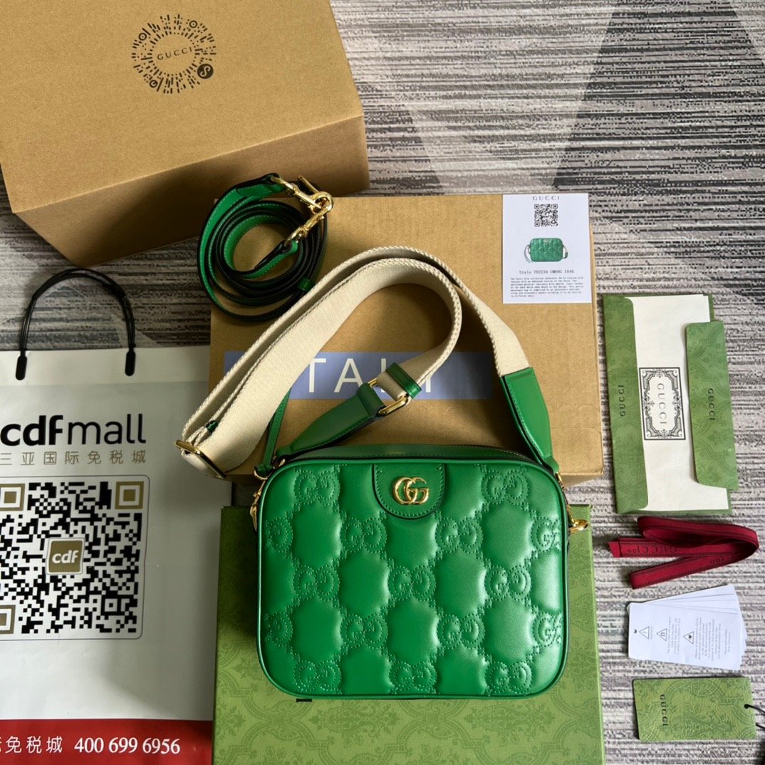 1:1 Replica Gucci Matelasse Shoulder Bag Green For Women, Women's Bags 8.5in/22cm GG 702234 UM8HG 3389