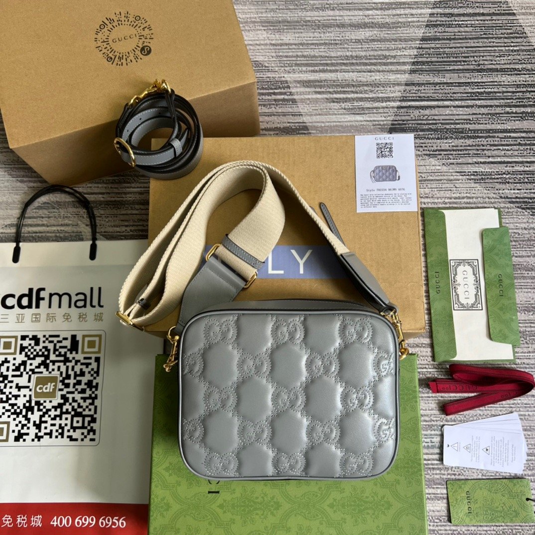 1:1 Replica Gucci Matelasse Shoulder Bag Grey For Women, Women's Bags 8.5in/22cm GG 702234 UM8HG 1563 - Image 4