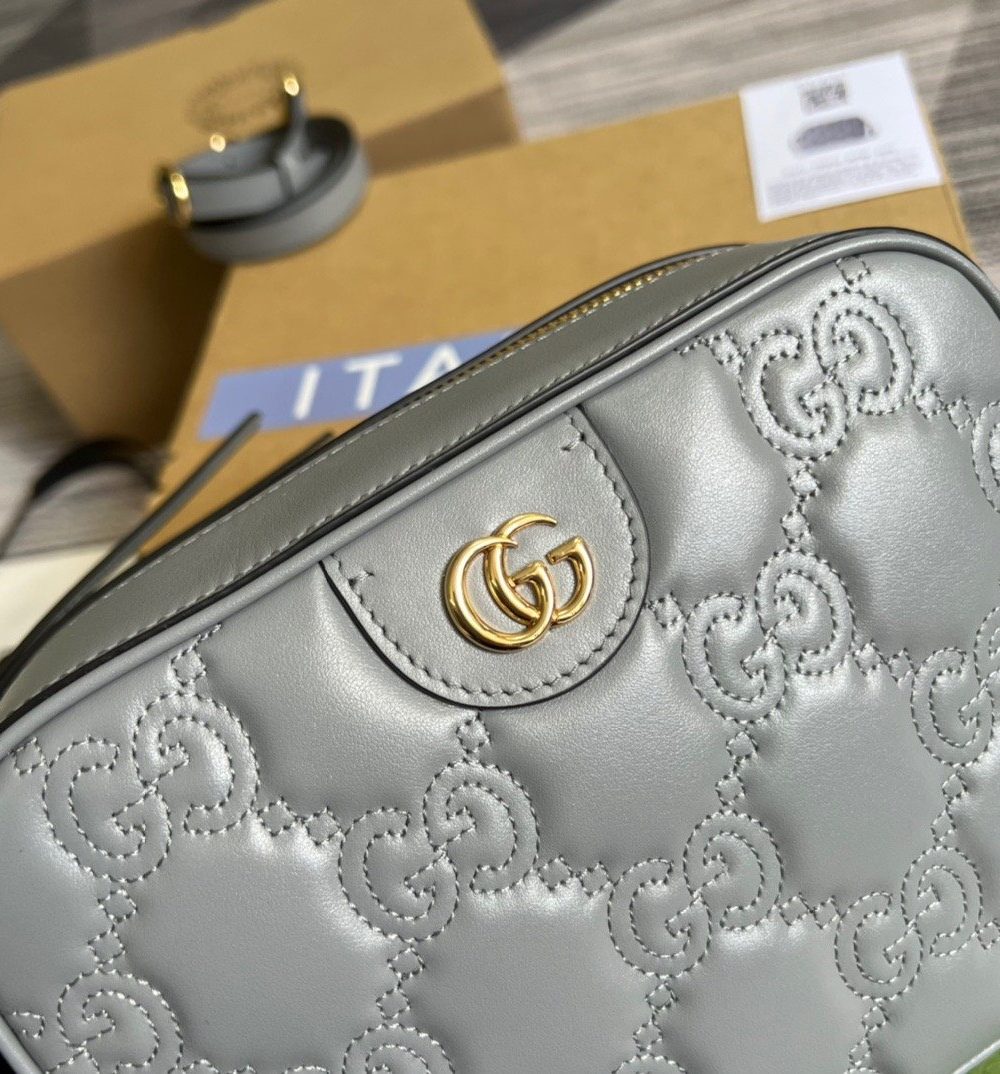 1:1 Replica Gucci Matelasse Shoulder Bag Grey For Women, Women's Bags 8.5in/22cm GG 702234 UM8HG 1563