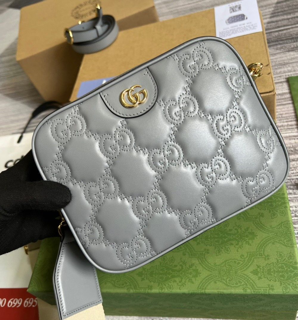 1:1 Replica Gucci Matelasse Shoulder Bag Grey For Women, Women's Bags 8.5in/22cm GG 702234 UM8HG 1563