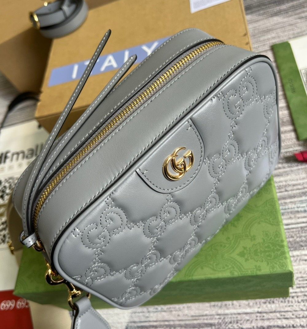1:1 Replica Gucci Matelasse Shoulder Bag Grey For Women, Women's Bags 8.5in/22cm GG 702234 UM8HG 1563
