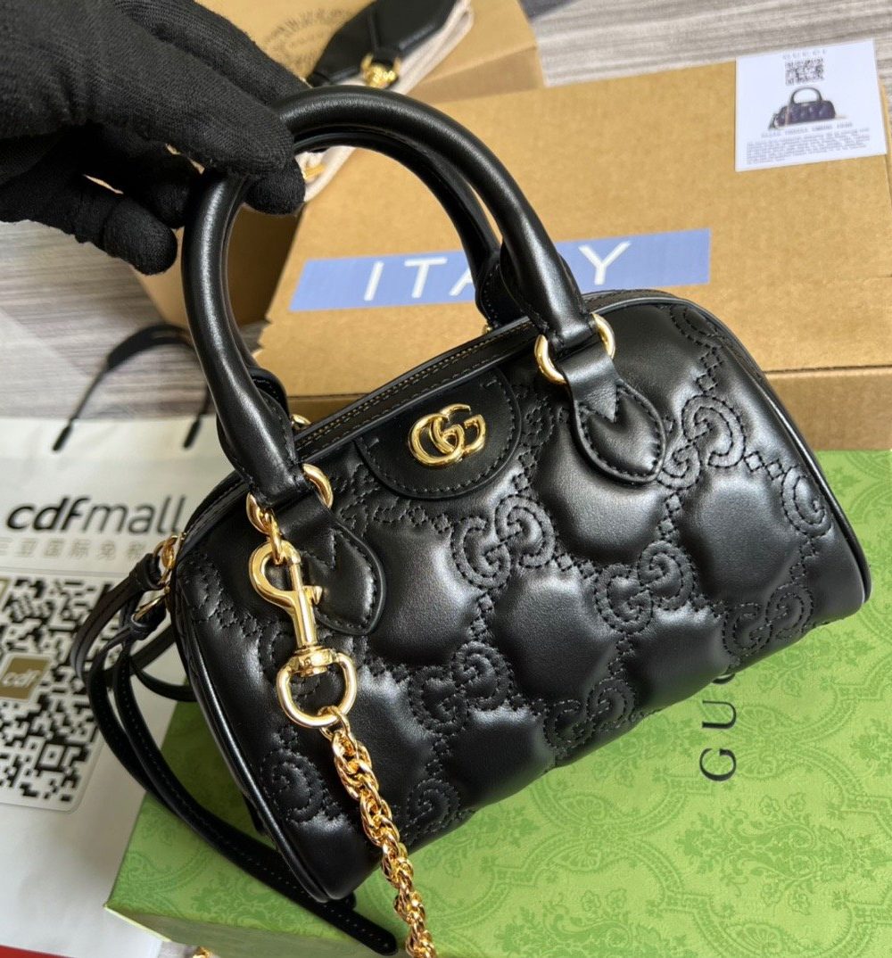 1:1 Replica Gucci Matelasse Top Handle Bag Black For Women, Women's Bags 7.5in/19cm GG ‎702251 UM8HG 1046