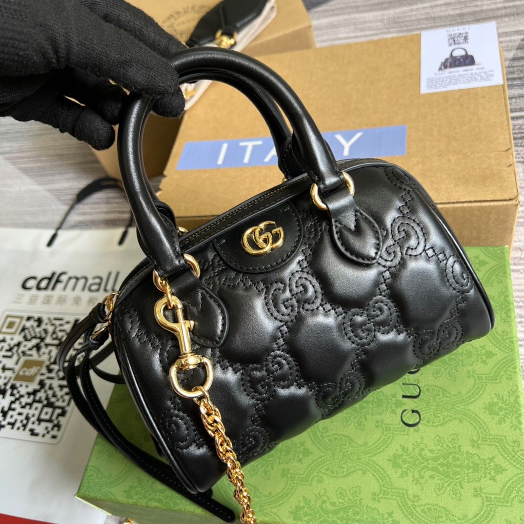 1:1 Replica Gucci Matelasse Top Handle Bag Black For Women, Women's Bags 7.5in/19cm GG 702251 UM8HG 1046 - Image 4