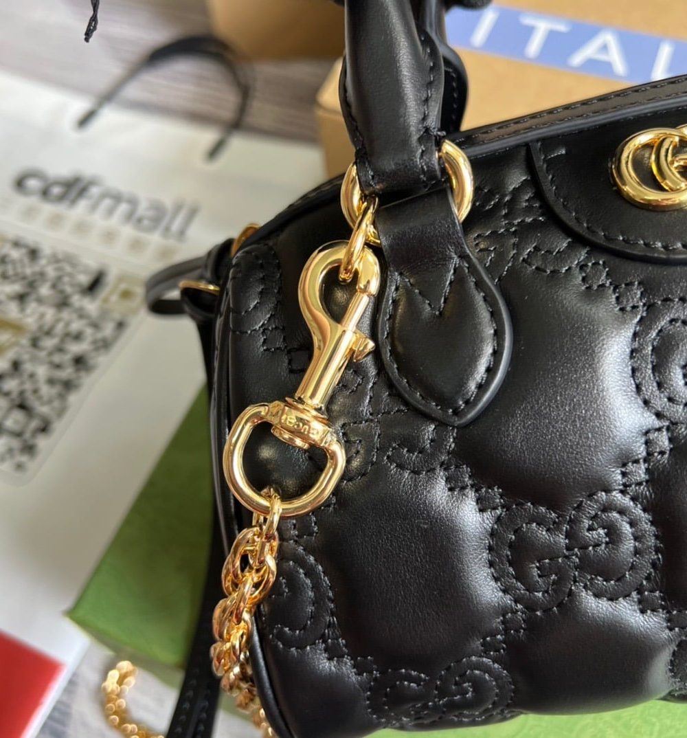 1:1 Replica Gucci Matelasse Top Handle Bag Black For Women, Women's Bags 7.5in/19cm GG ‎702251 UM8HG 1046