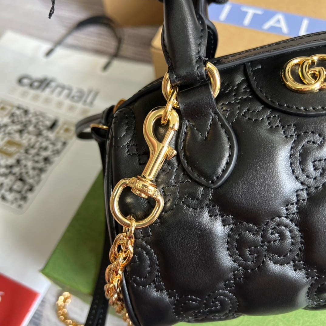 1:1 Replica Gucci Matelasse Top Handle Bag Black For Women, Women's Bags 7.5in/19cm GG 702251 UM8HG 1046 - Image 5