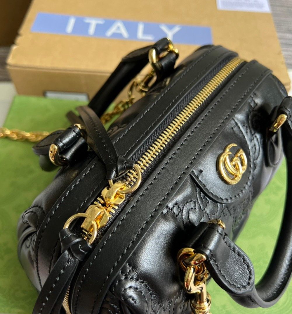 1:1 Replica Gucci Matelasse Top Handle Bag Black For Women, Women's Bags 7.5in/19cm GG ‎702251 UM8HG 1046