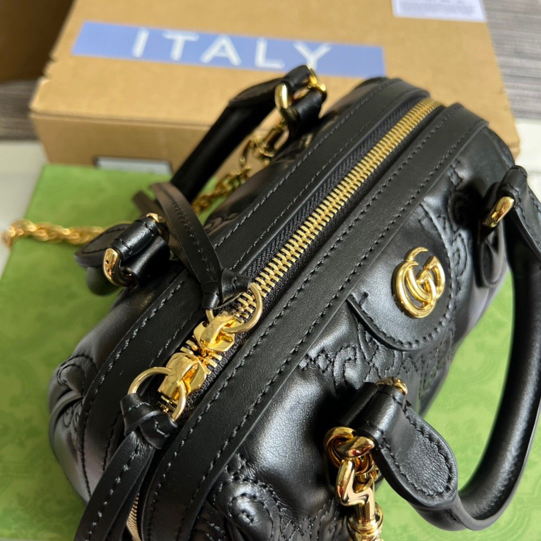 1:1 Replica Gucci Matelasse Top Handle Bag Black For Women, Women's Bags 7.5in/19cm GG 702251 UM8HG 1046 - Image 2