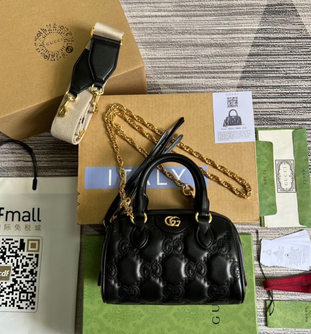 1:1 Replica Gucci Matelasse Top Handle Bag Black For Women, Women's Bags 7.5in/19cm GG 702251 UM8HG 1046