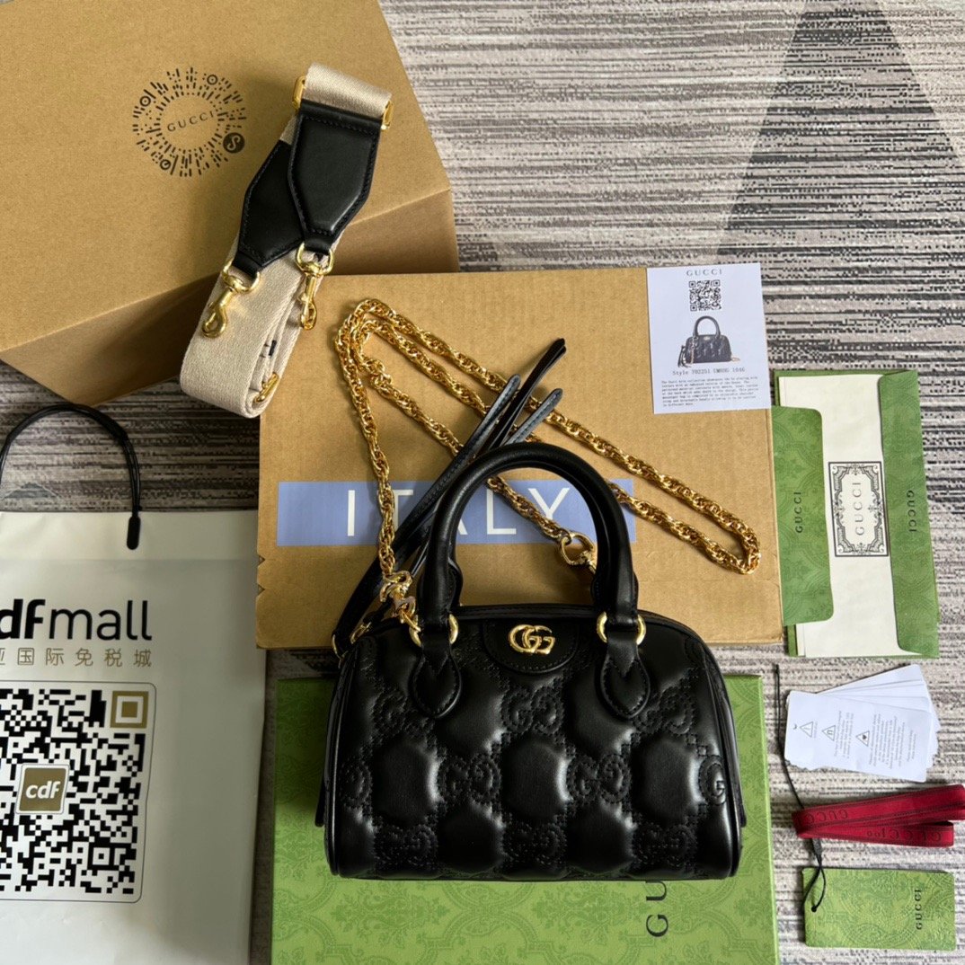 1:1 Replica Gucci Matelasse Top Handle Bag Black For Women, Women's Bags 7.5in/19cm GG 702251 UM8HG 1046