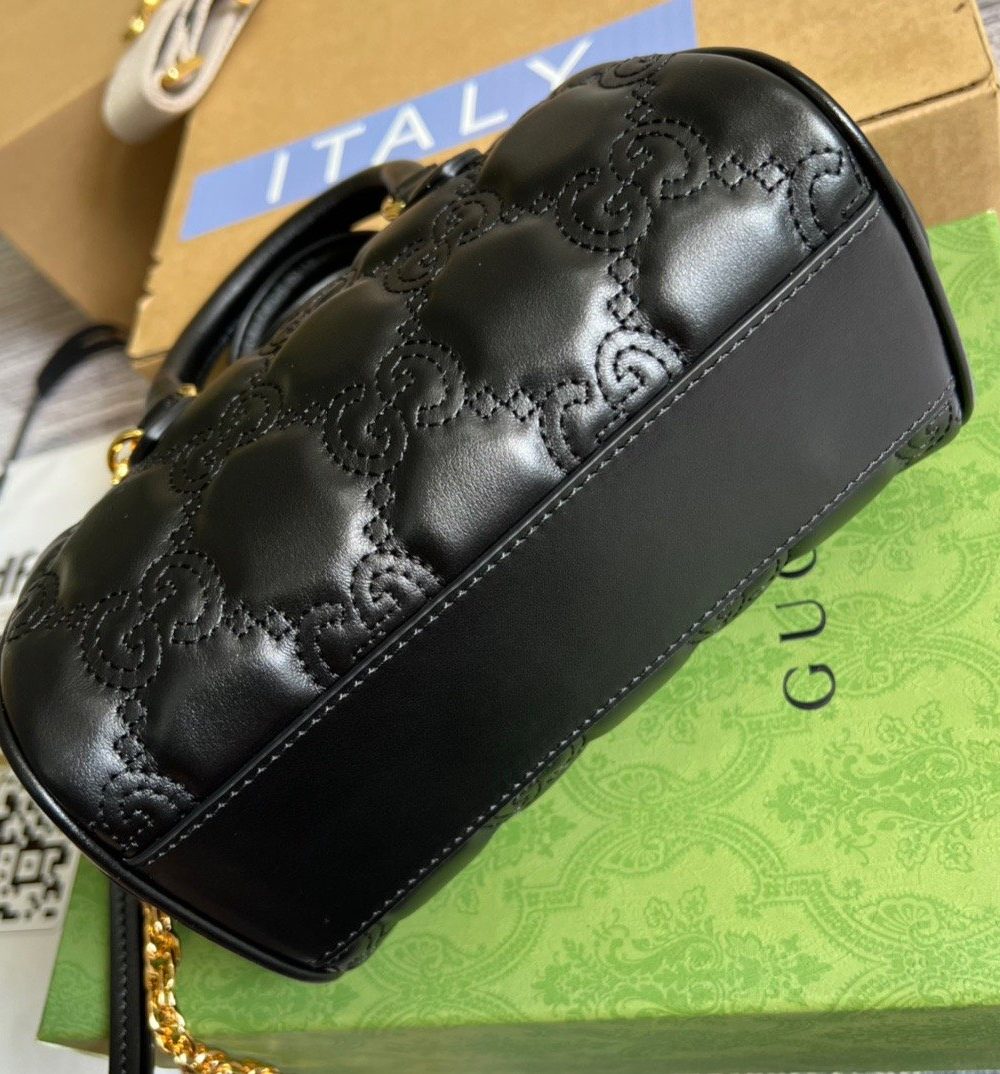 1:1 Replica Gucci Matelasse Top Handle Bag Black For Women, Women's Bags 7.5in/19cm GG ‎702251 UM8HG 1046