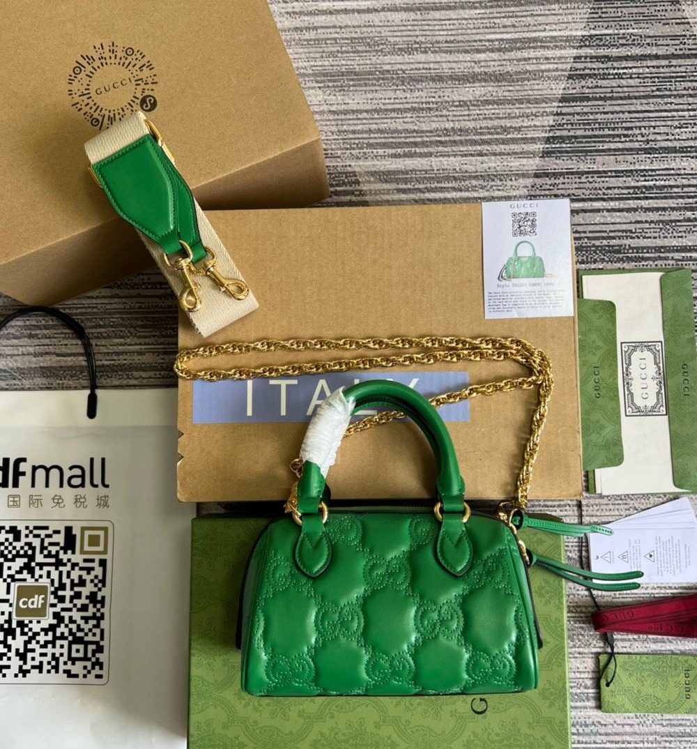 1:1 Replica Gucci Matelasse Top Handle Bag Green For Women, Women's Bags 7.5in/19cm GG 702251 UM8HG 3389
