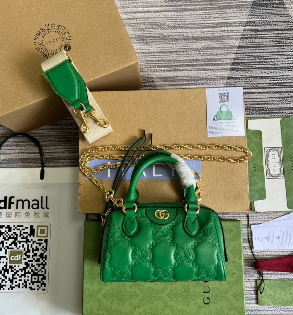 1:1 Replica Gucci Matelasse Top Handle Bag Green For Women, Women's Bags 7.5in/19cm GG 702251 UM8HG 3389
