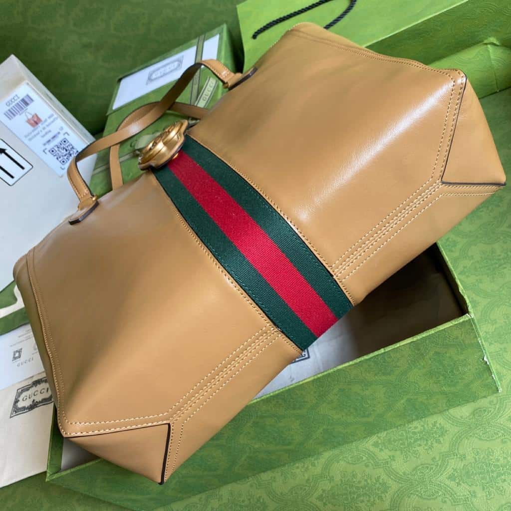 1:1 Replica Gucci Medium Tote Bag With Double G And Web Brown For Women 13.8in/35cm GG - Image 3