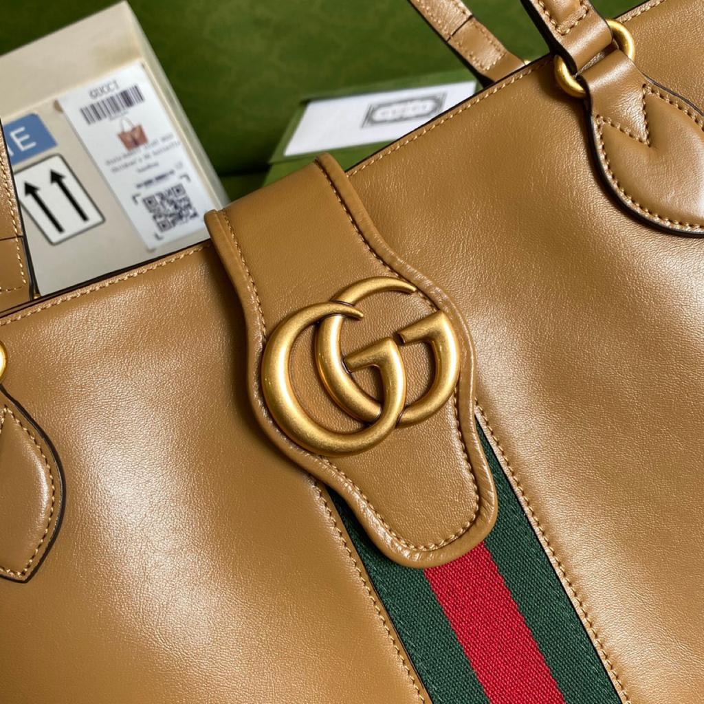 1:1 Replica Gucci Medium Tote Bag With Double G And Web Brown For Women 13.8in/35cm GG - Image 4