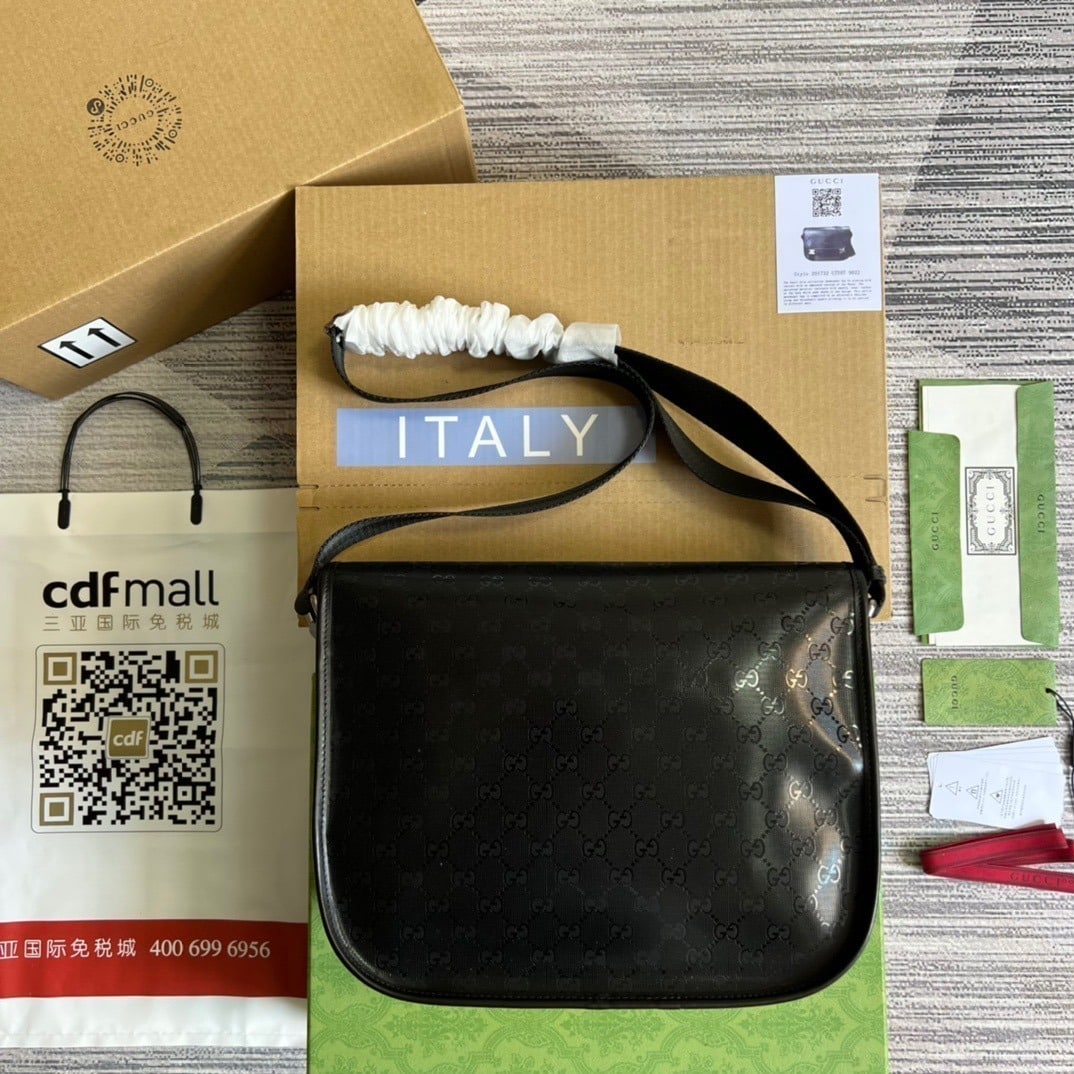 1:1 Replica Gucci Messenger Bag Shoulder Bag Black GG Supreme Canvas For Women,Men 12.9in/33cm GG 2101214059377 - Image 7