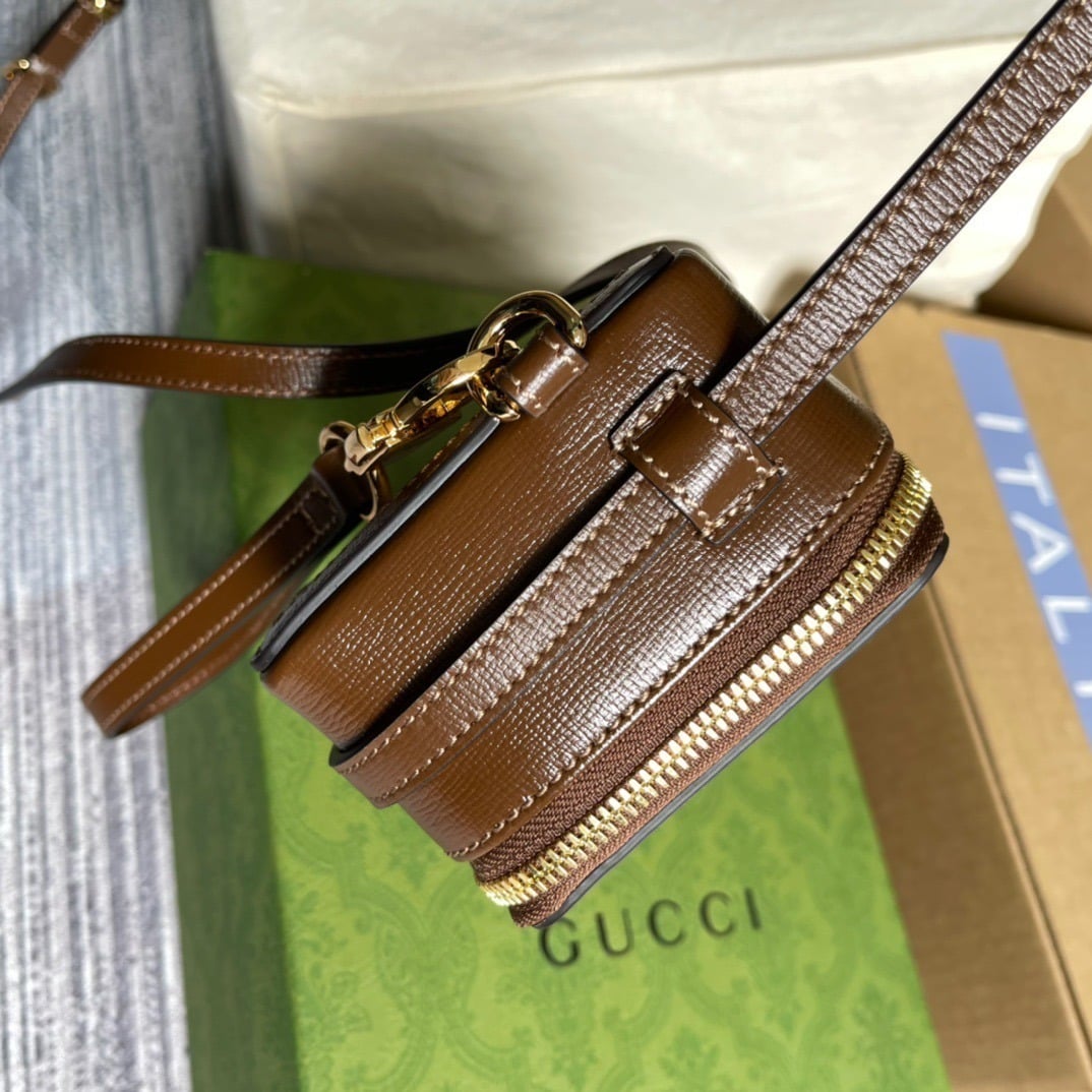 1:1 Replica Gucci Mini Bag With Interlocking G Beige And Ebony GG Supreme Canvas And Brown For Women 9in/23cm GG - Image 4