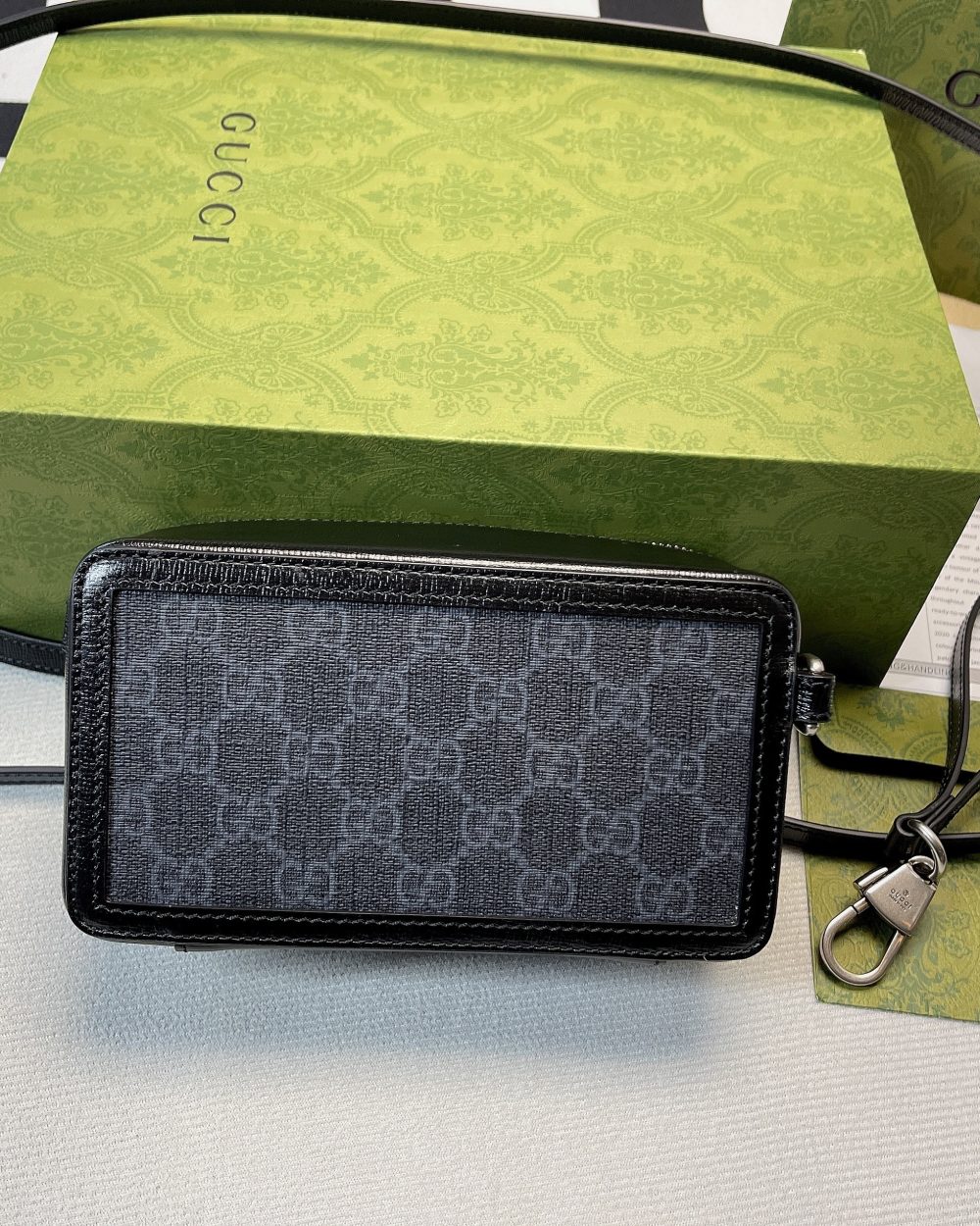 1:1 Replica Gucci Mini Bag With Interlocking G Black GG Supreme Canvas For Women 9in/23cm GG