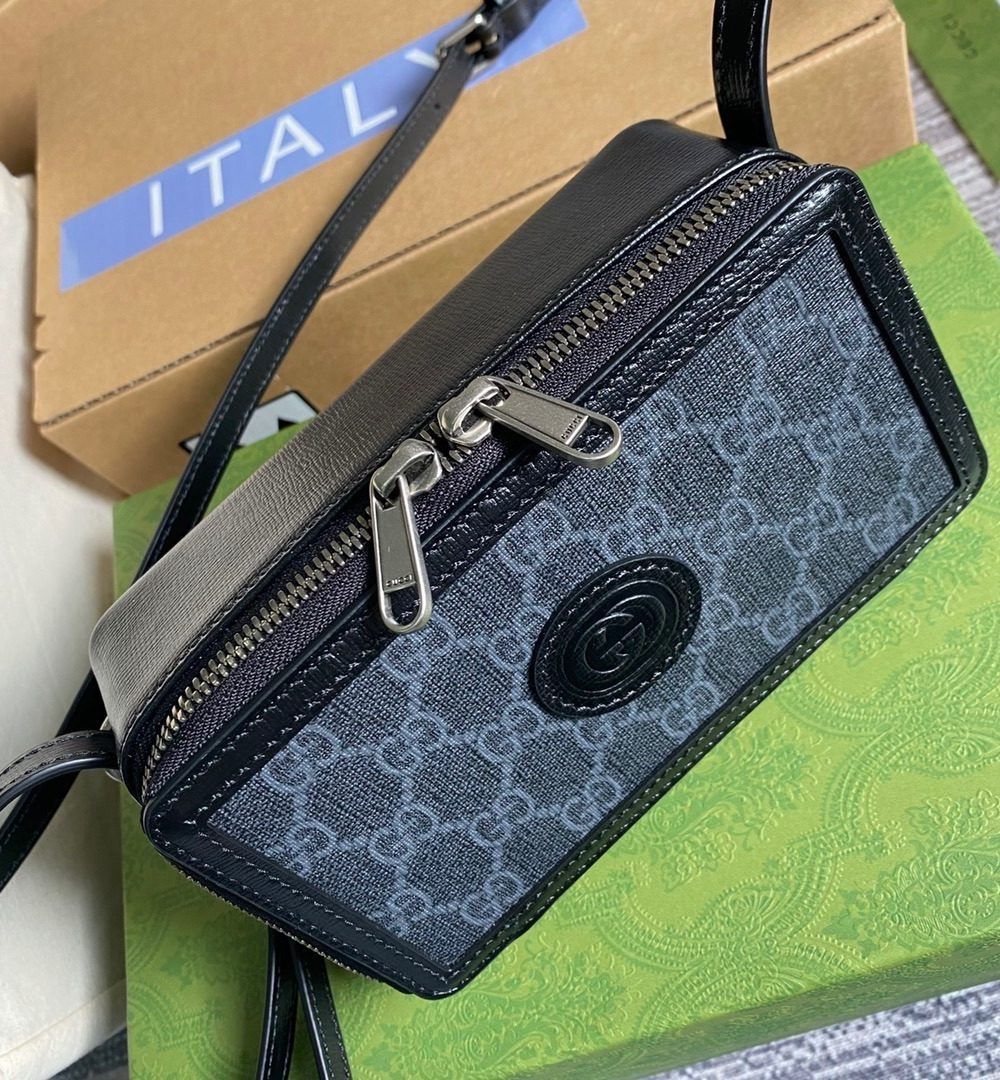 1:1 Replica Gucci Mini Bag With Interlocking G Black GG Supreme Canvas For Women 9in/23cm GG