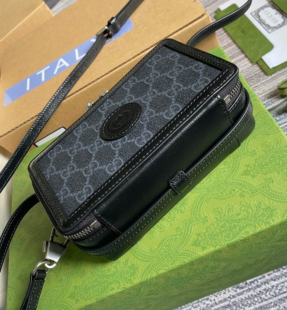 1:1 Replica Gucci Mini Bag With Interlocking G Black GG Supreme Canvas For Women 9in/23cm GG