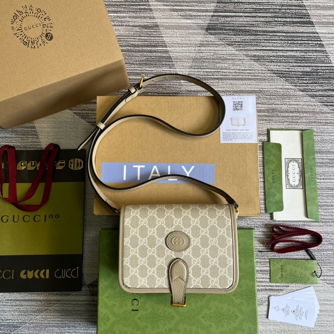 1:1 Replica Gucci Mini Shoulder Bag With Interlocking G Beige For Women, Women's Bags 7.9in/20cm GG 671620 UULBT 9683