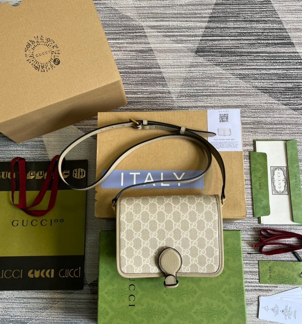 1:1 Replica Gucci Mini Shoulder Bag With Interlocking G Beige For Women, Women's Bags 7.9in/20cm GG ‎671620 UULBT 9683