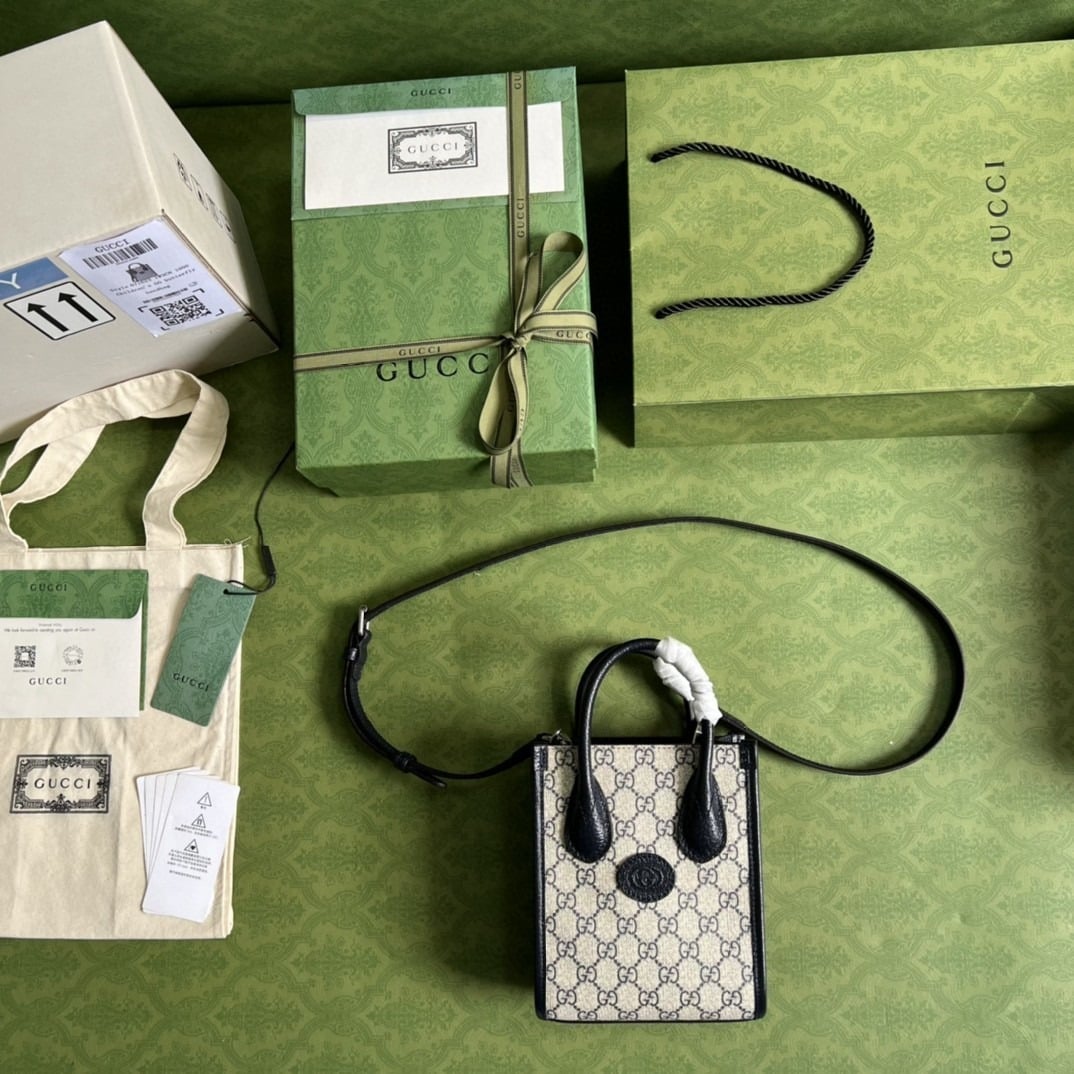 1:1 Replica Gucci Mini Tote Bag With Interlocking G Beige And Blue GG Supreme Canvas For Women 7.8in/20cm 671623 K9GSN 4075 - Image 5