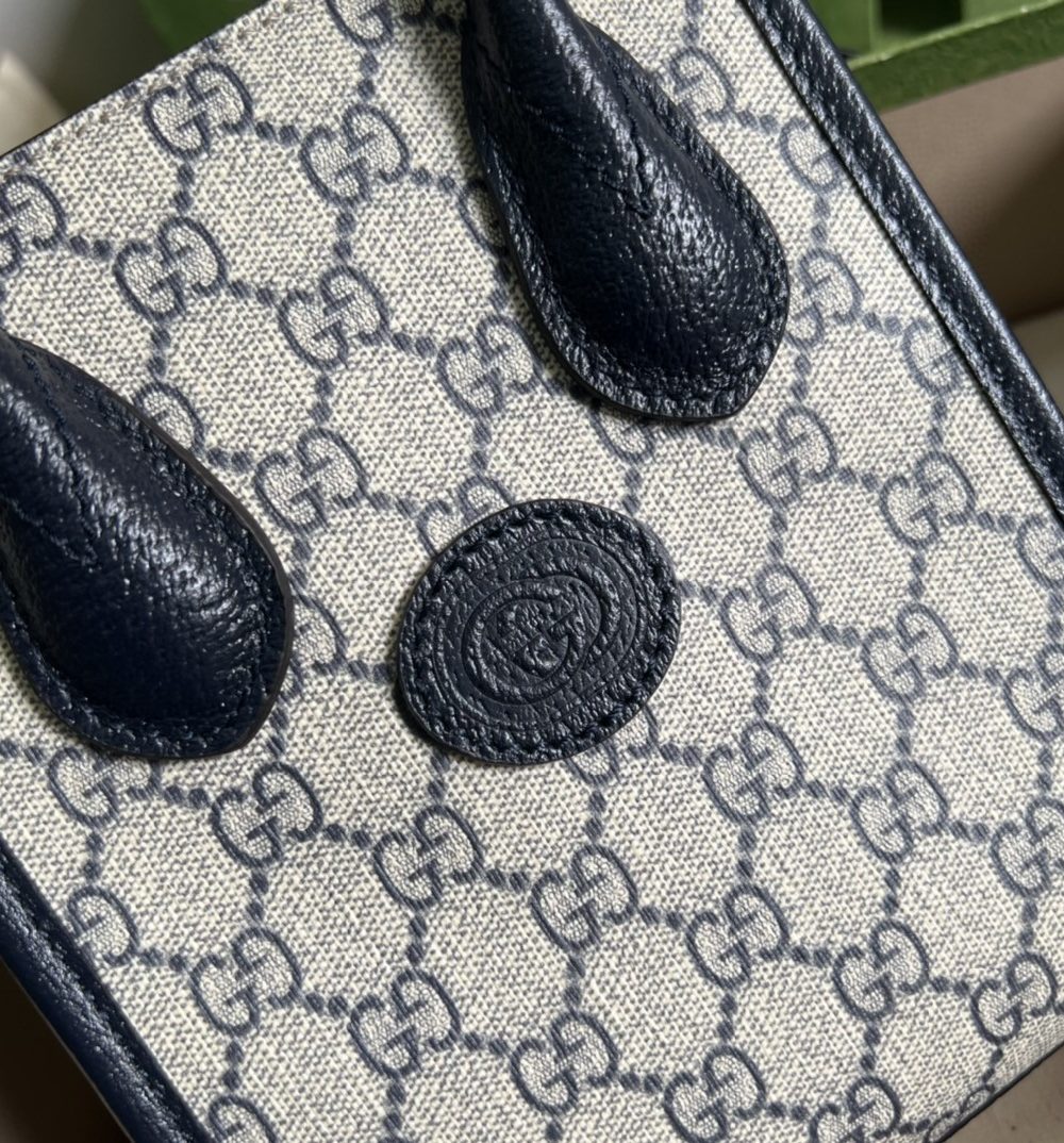 1:1 Replica Gucci Mini Tote Bag With Interlocking G Beige And Blue GG Supreme Canvas For Women 7.8in/20cm 671623 K9GSN 4075