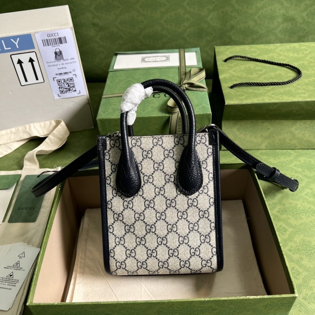1:1 Replica Gucci Mini Tote Bag With Interlocking G Beige And Blue GG Supreme Canvas For Women 7.8in/20cm 671623 K9GSN 4075 - Image 4